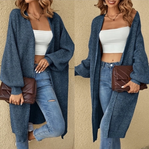 Long Blue Knit Cardigans - Picture 2 of 3